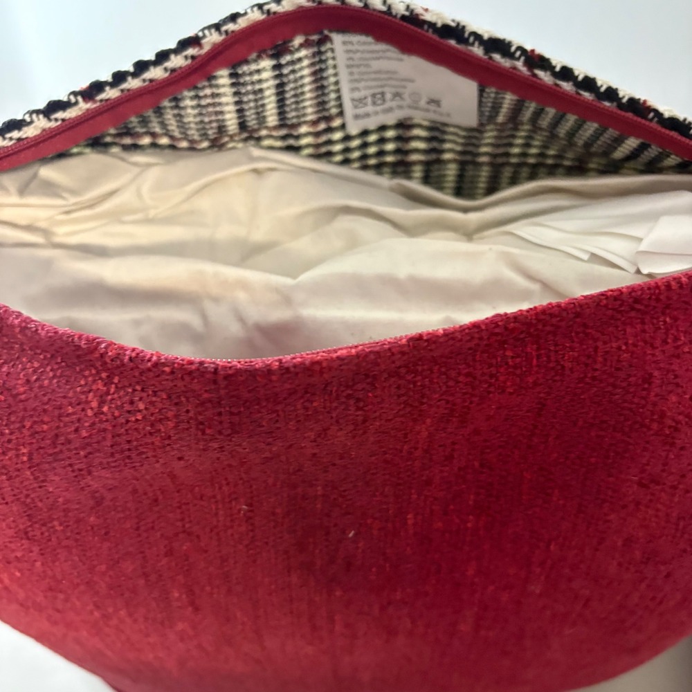 Natuzzi Italia Plaid Feather Filled Throw Pillows Set of 2 Red Black Made Italy - Picture 6 of 16